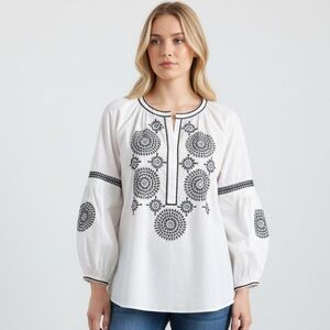 Tory Burch Aubrey Embroidered Beaded Tunic Blouse size 8